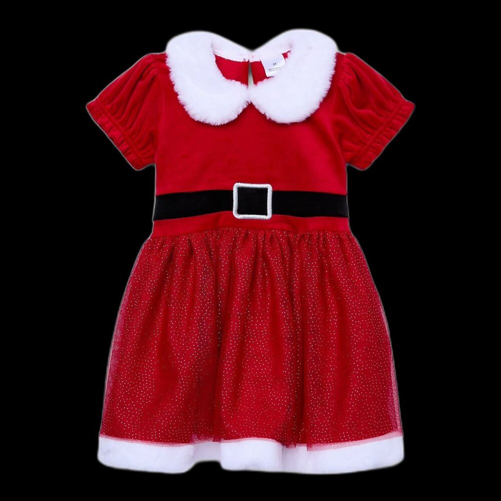 Santa Christmas Holiday Velour Red TODDLER GIRLS Dress SIZE 3T NEW